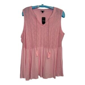 Torrid Tank Top Embroidered Tassel Boho Casual‎  Sleeveless Pink Blouse 1/XL NWT